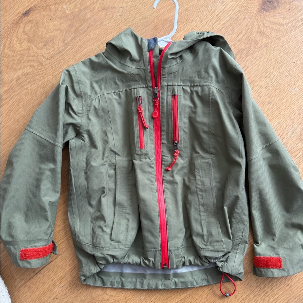 LL BEAN olive green rain jacket.